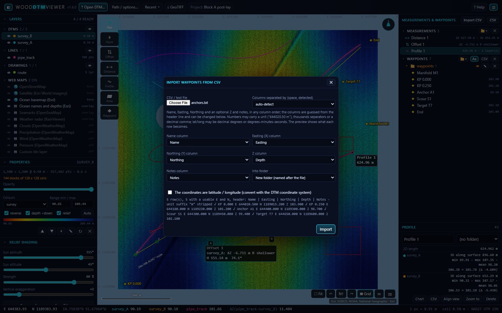 Waypoint CSV import with its preview