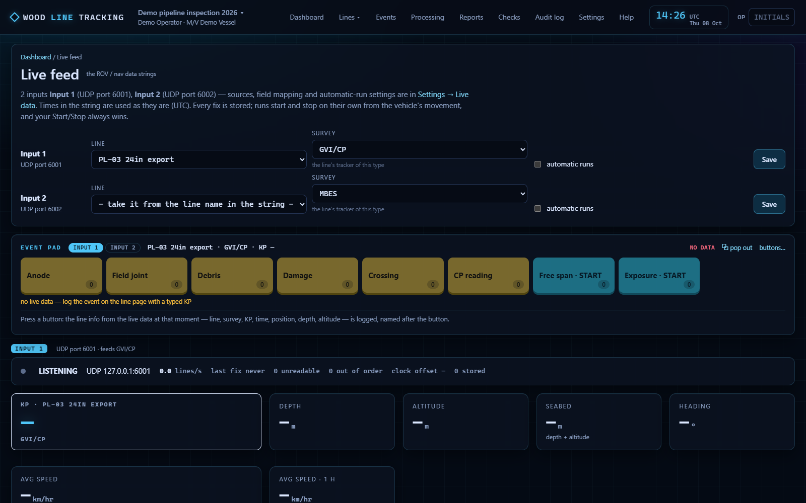 The Live page with two inputs